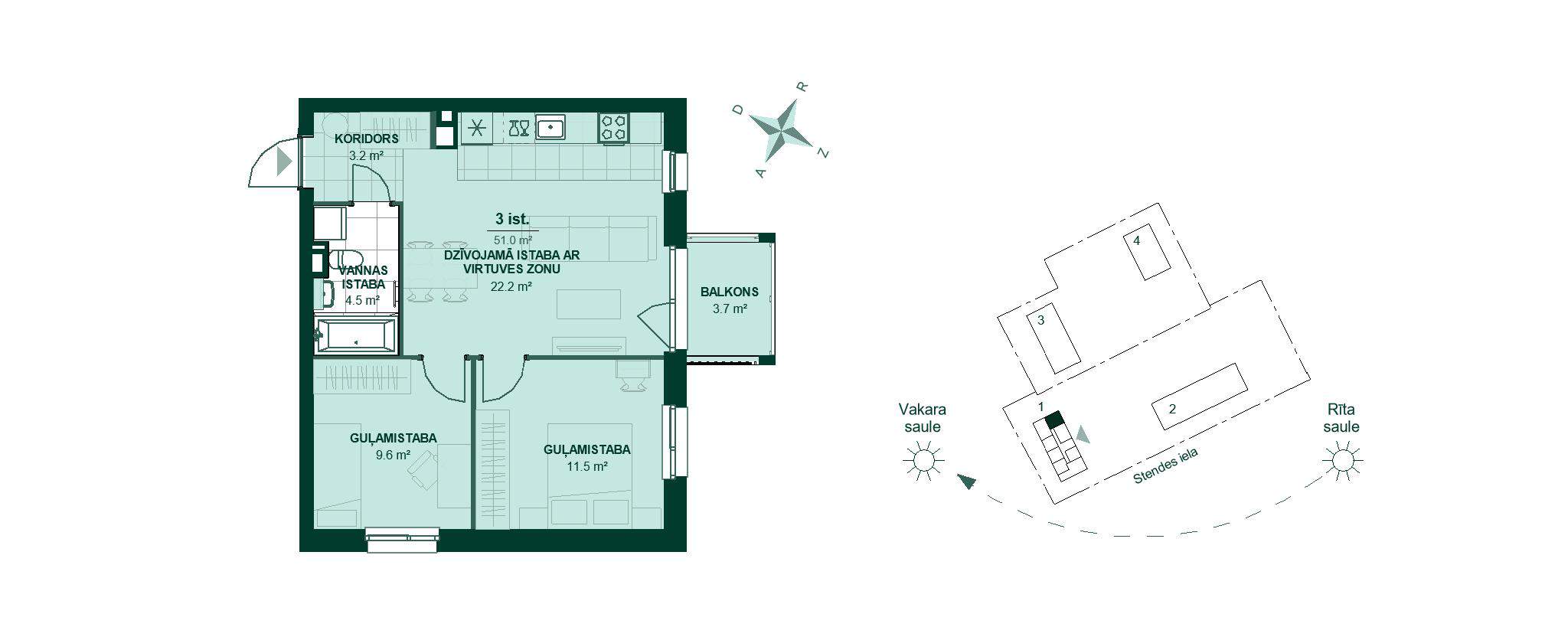 Bonava jaunais projekts "Šampētera kvartāls", Stendes iela 10, dzīvokļa plāns nr. 23,31,39,47