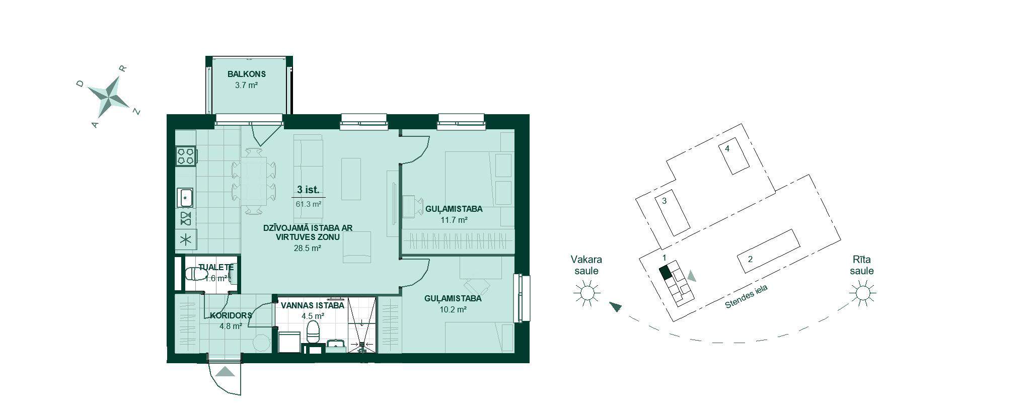 Bonava jaunais projekts "Šampētera kvartāls", Stendes iela 10, dzīvokļa plāns nr. 22,30,38,46