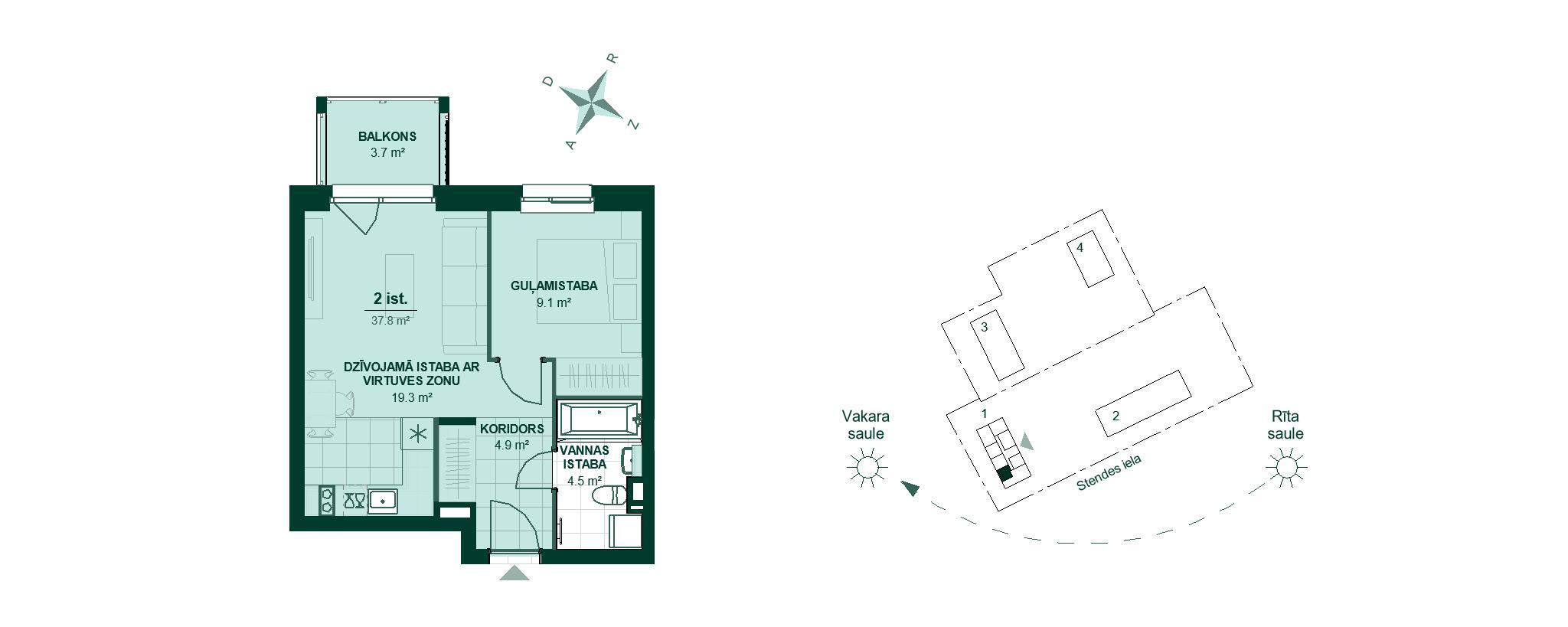 Bonava jaunais projekts "Šampētera kvartāls", Stendes iela 10, dzīvokļa plāns nr. 3,11