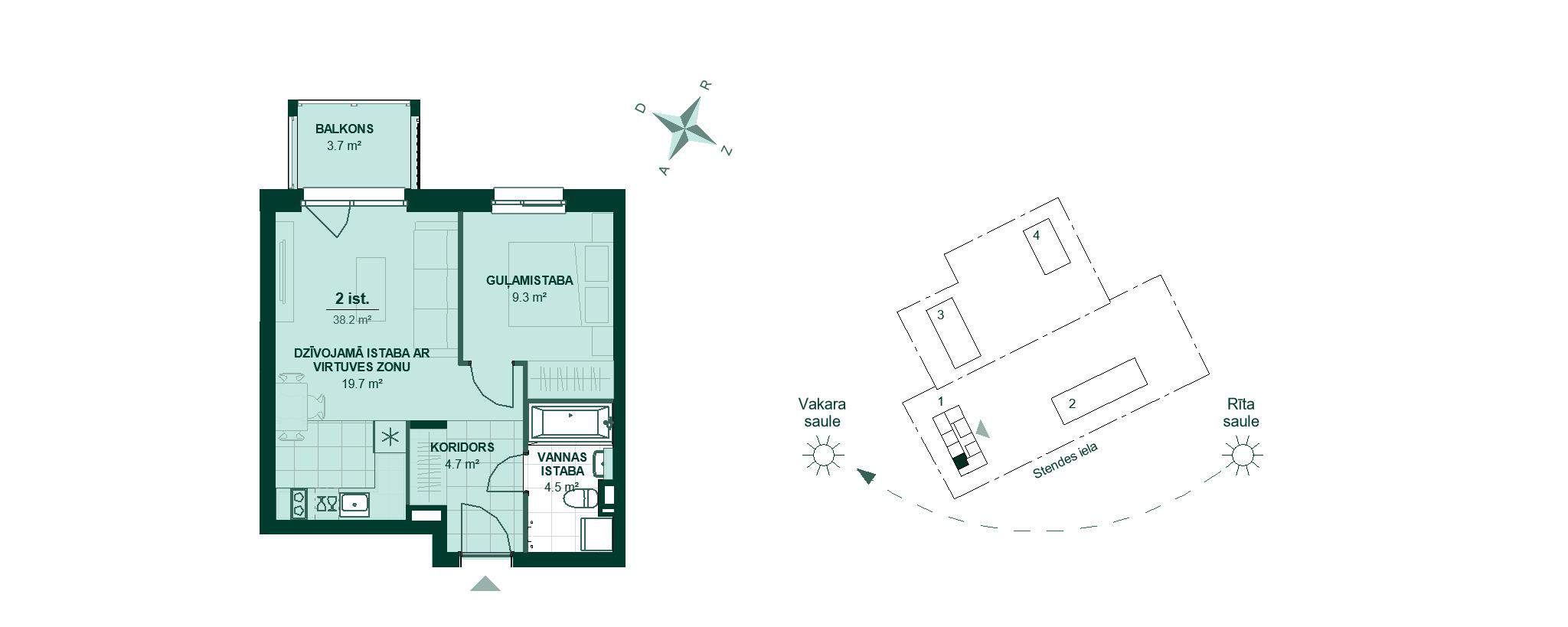 Bonava jaunais projekts "Šampētera kvartāls", Stendes iela 10, dzīvokļa plāns nr. 19,27,35,43