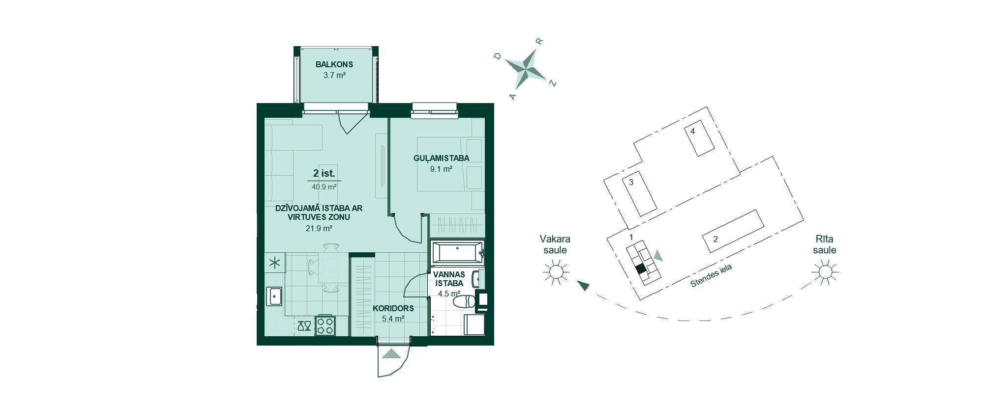 Bonava jaunais projekts "Šampētera kvartāls", Stendes iela 10, dzīvokļa plāns nr. 20,28,36,44
