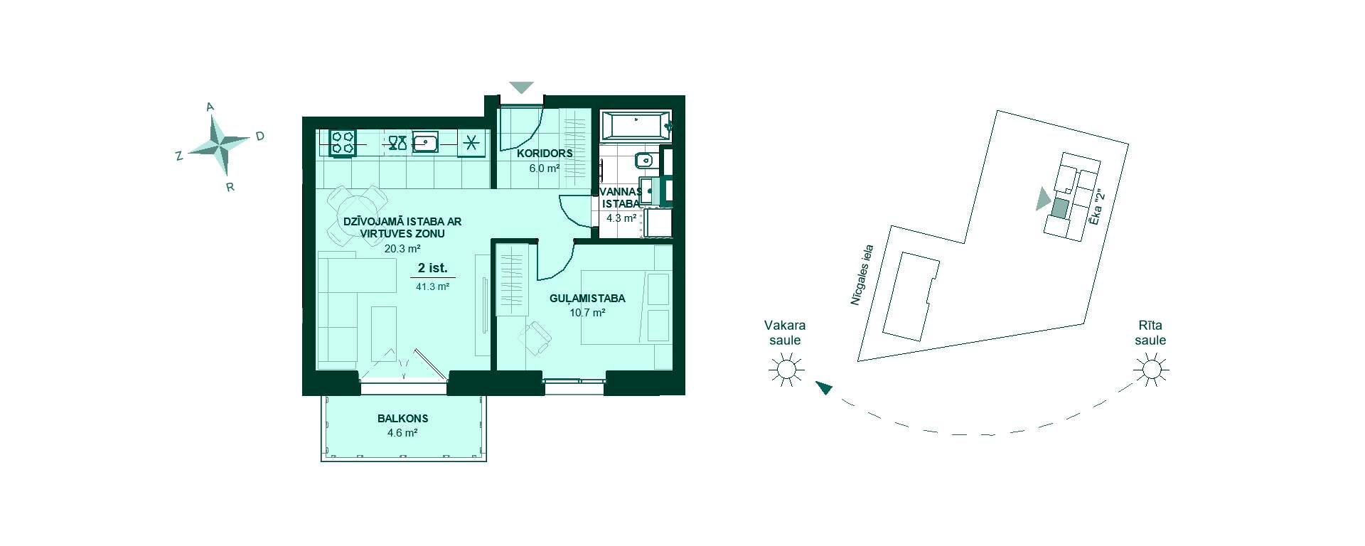 Dzīvokļa plāns "Bonava Latvija" jaunajā projektā "Nīcgales mājas" Rīgā, Purvciemā, Nīcgales ielā 17A