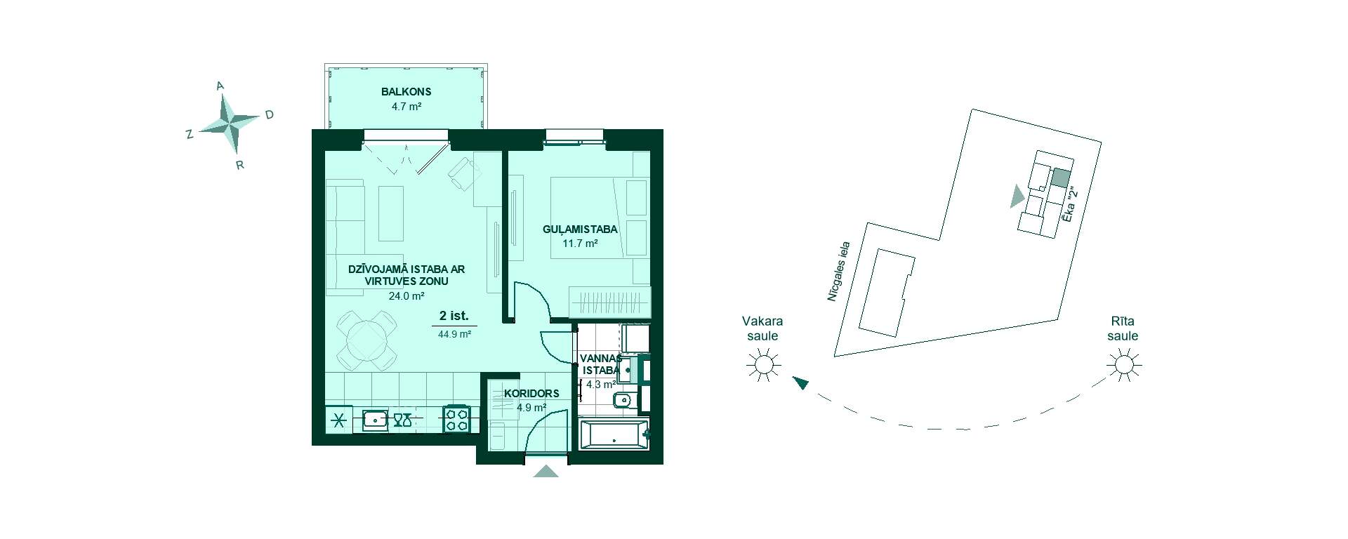 Dzīvokļa plāns "Bonava Latvija" jaunajā projektā "Nīcgales mājas" Rīgā, Purvciemā, Nīcgales ielā 17A